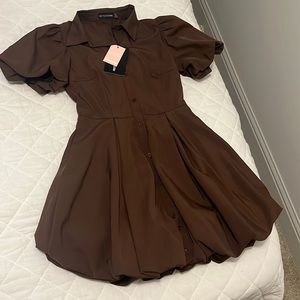 PRETTYLITTLETHING chocolate puffball dress